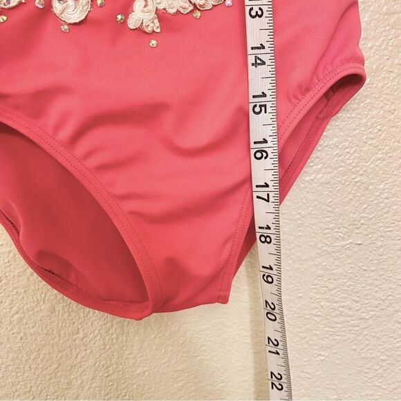 WEISSMAN Dance Costume solo custom coral hot pink custom Leotard MT11612 IC 7/8 - Picture 8 of 11
